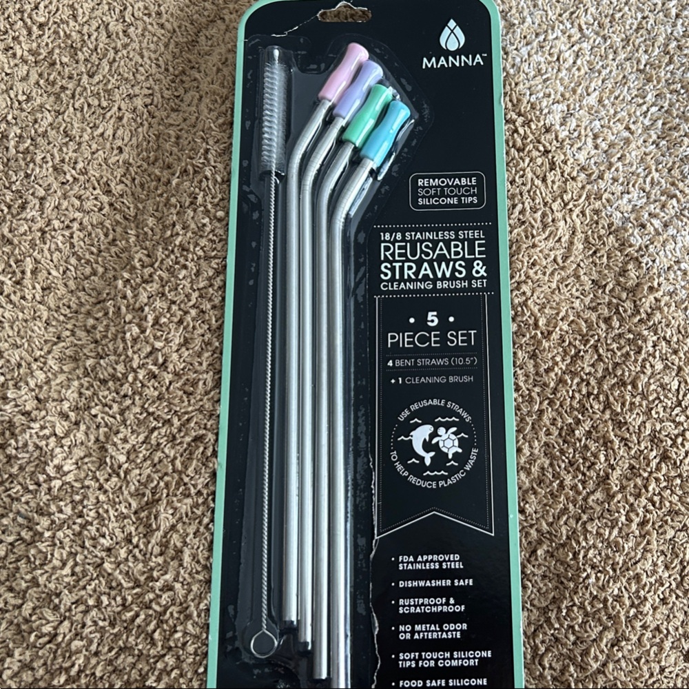 Manna Reusable Stainless Steel Straws Set (NEW)